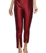 Maroon plain silk blend trousers
