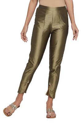 Golden plain silk blend trousers 1