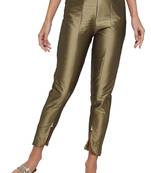Golden plain silk blend trousers