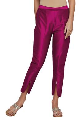 Pink plain silk blend trousers 1