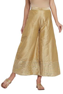 Golden plain silk blend palazzo pants 1