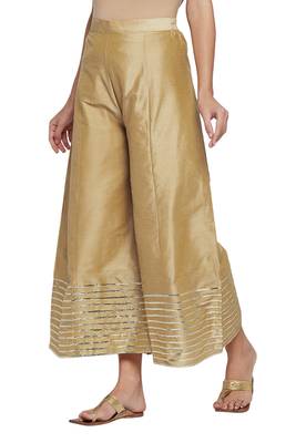 Golden plain silk blend palazzo pants 2