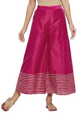 Magenta plain silk blend palazzo pants 1