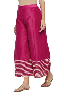 Magenta plain silk blend palazzo pants 2