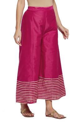 Magenta plain silk blend palazzo pants 3