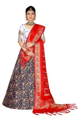 Navy-blue digital print silk semi stitched lehenga 1