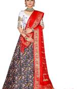 Navy-blue digital print silk semi stitched lehenga