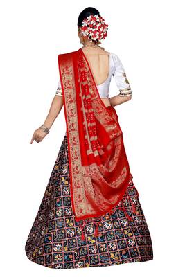 Navy-blue digital print silk semi stitched lehenga 2