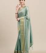Green Coloured Solid Sana Silk Saree With Blouse Piece