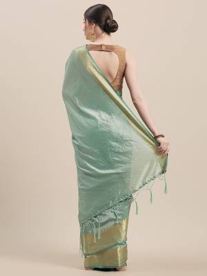 Green Coloured Solid Sana Silk Saree With Blouse Piece 2