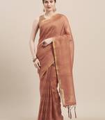 Brown Coloured Solid Cotton Silk Saree With Blouse Piece