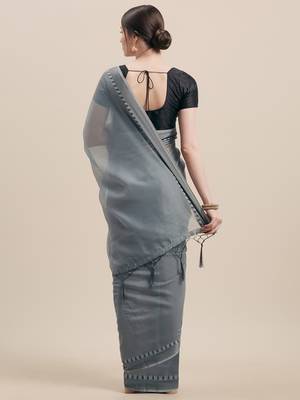 Grey Coloured Solid Cotton Silk Saree With Blouse Piece 2