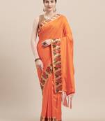 Orange Digital Printed Colored Sana Silk Saree With Blouse Piece