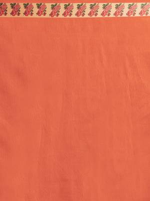 Orange Digital Printed Colored Sana Silk Saree With Blouse Piece 3