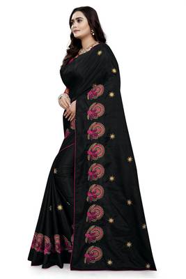 Black Embroidered Silk Saree With Blouse 2