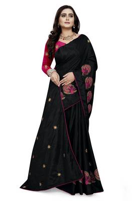 Black Embroidered Silk Saree With Blouse 3