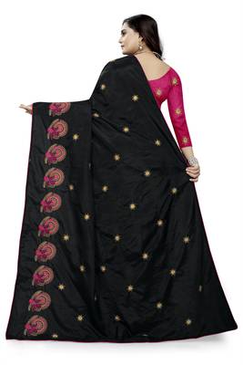 Black Embroidered Silk Saree With Blouse 4