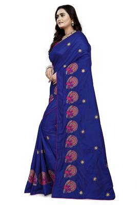 Blue Embroidered Silk Saree With Blouse 2