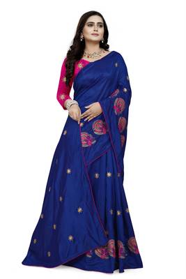 Blue Embroidered Silk Saree With Blouse 3