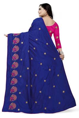 Blue Embroidered Silk Saree With Blouse 4