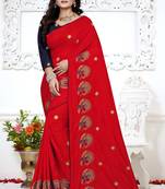Red Embroidered Silk Saree With Blouse