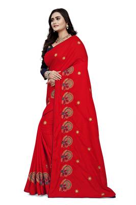 Red Embroidered Silk Saree With Blouse 2