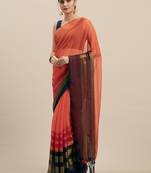 Orange & Navy Coloured Chiffon saree with Blouse Saree.
