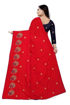 Red Embroidered Silk Saree With Blouse 4