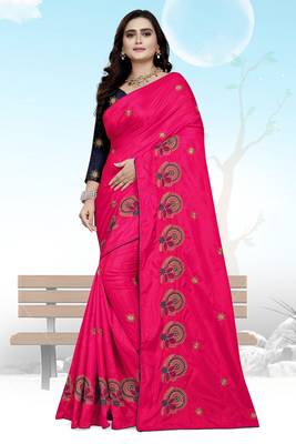 Pink Embroidered Silk Saree With Blouse 1