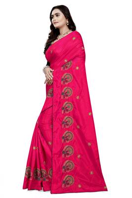 Pink Embroidered Silk Saree With Blouse 2
