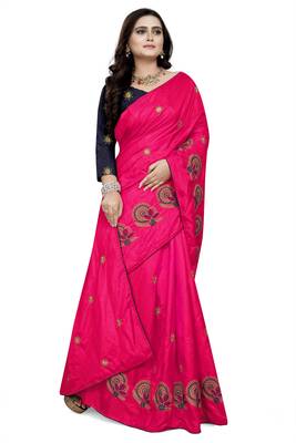 Pink Embroidered Silk Saree With Blouse 3
