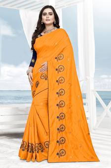 Yellow Embroidered Silk Saree With Blouse