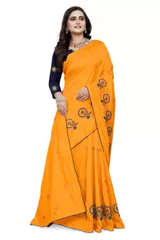 Yellow Embroidered Silk Saree With Blouse