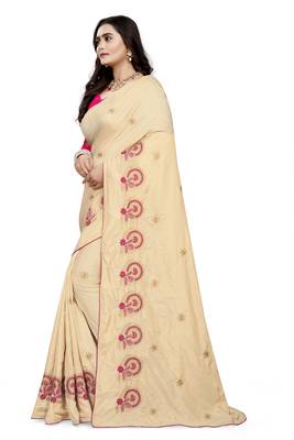 Off-White Embroidered Silk Saree With Blouse 2