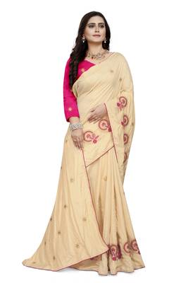 Off-White Embroidered Silk Saree With Blouse 3