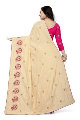 Off-White Embroidered Silk Saree With Blouse 4