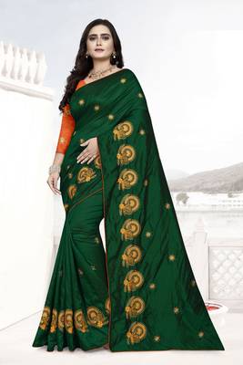 Green Embroidered Silk Saree With Blouse 1