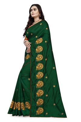 Green Embroidered Silk Saree With Blouse 2