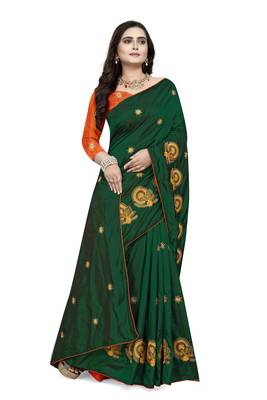Green Embroidered Silk Saree With Blouse 3