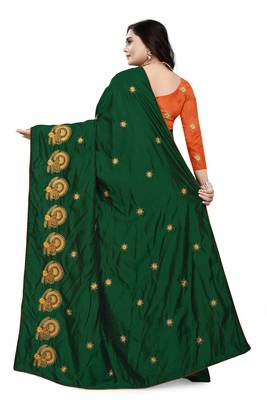Green Embroidered Silk Saree With Blouse 4