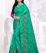 Turquoise Embroidered Silk Saree With Blouse