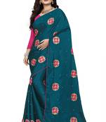 Turquoise Embroidered Silk Saree With Blouse