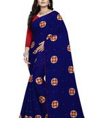 Blue Embroidered Silk Saree With Blouse