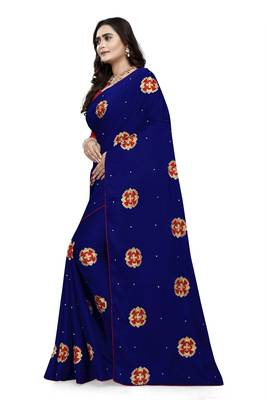 Blue Embroidered Silk Saree With Blouse 2
