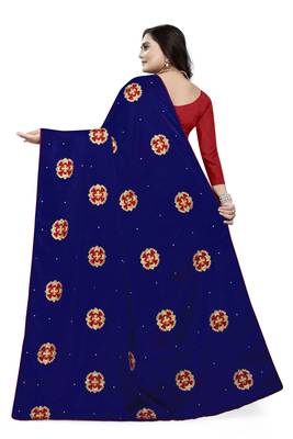 Blue Embroidered Silk Saree With Blouse 4