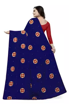 Blue Embroidered Silk Saree With Blouse