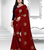 Maroon Embroidered Silk Saree With Blouse