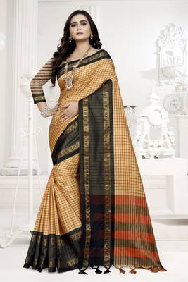 Black Printed Cotton Silk Saree With Blouse 1