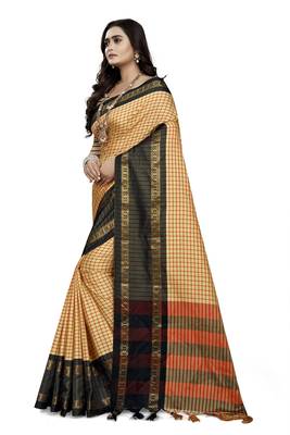 Black Printed Cotton Silk Saree With Blouse 2