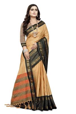 Black Printed Cotton Silk Saree With Blouse 3